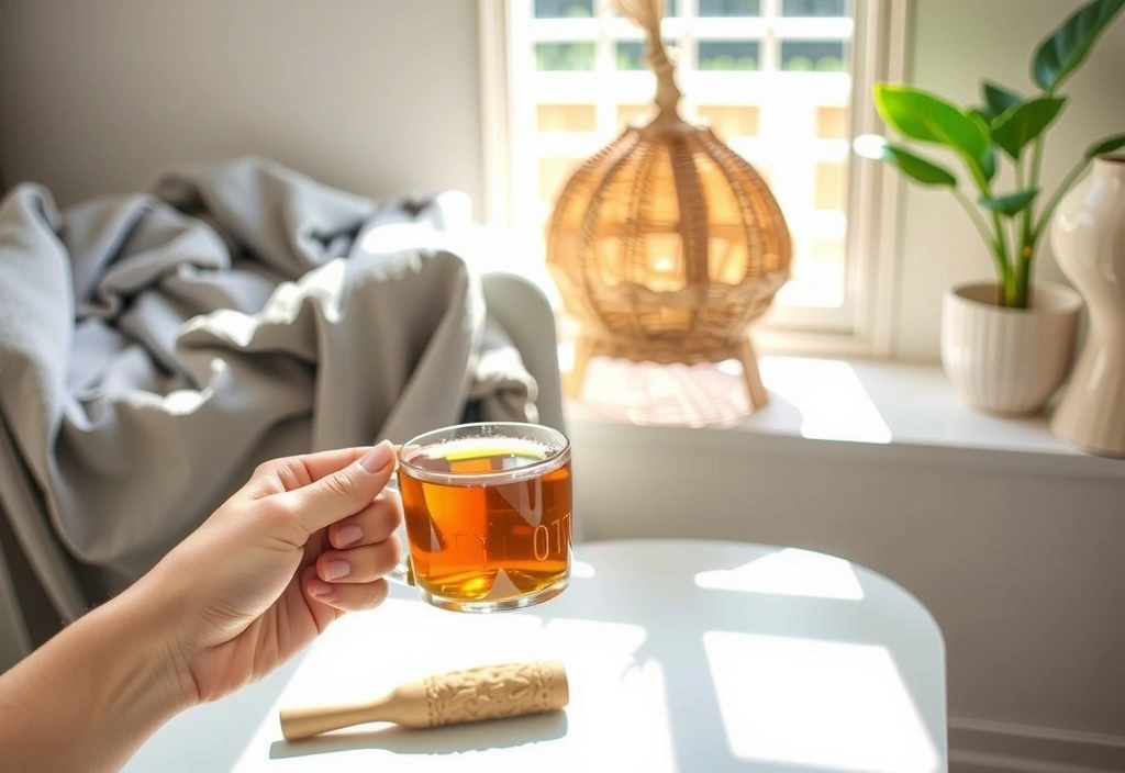 A person drinking herbal tea in a cozy setting, symbolizing holistic wellness.