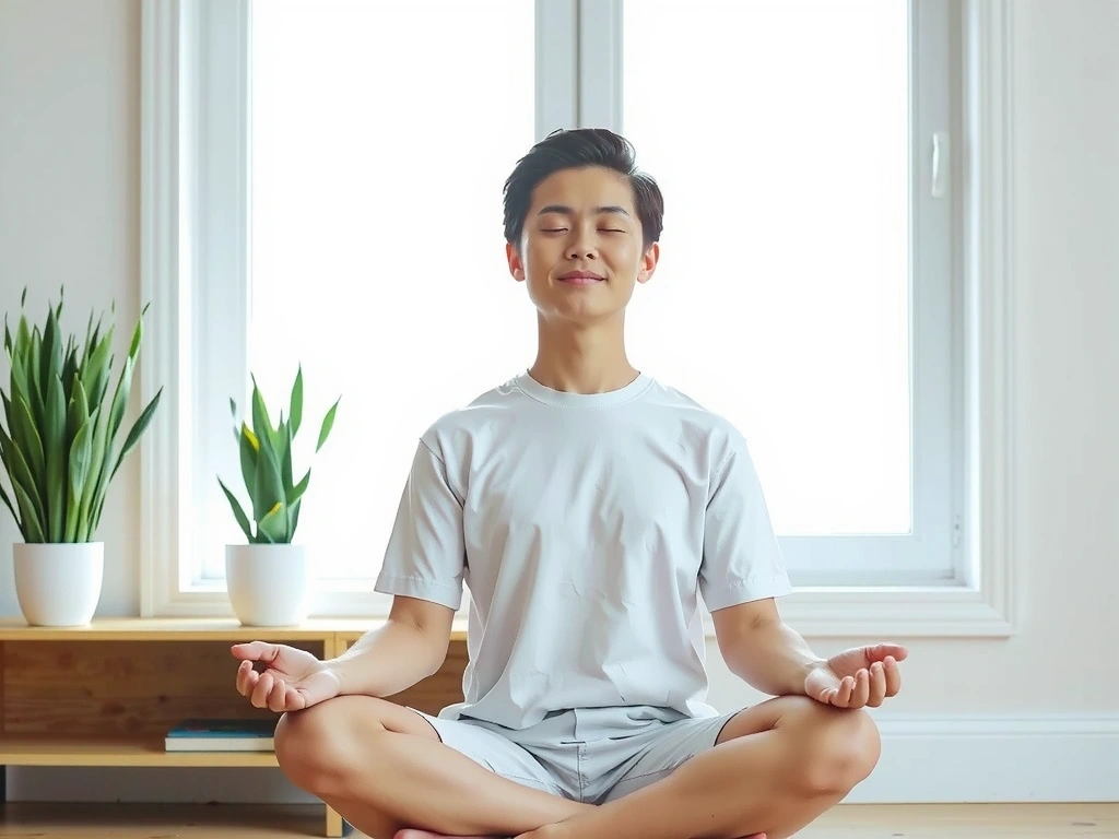 Person meditating in a calm setting